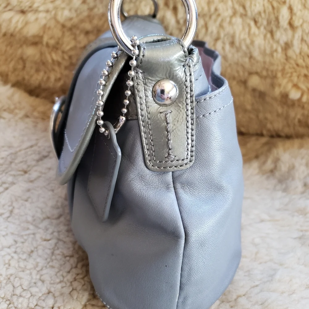 Coach Soho Hobo Bag Buckle Flap Y2k Shoulder Gray Vintage - Picture 3 of 10